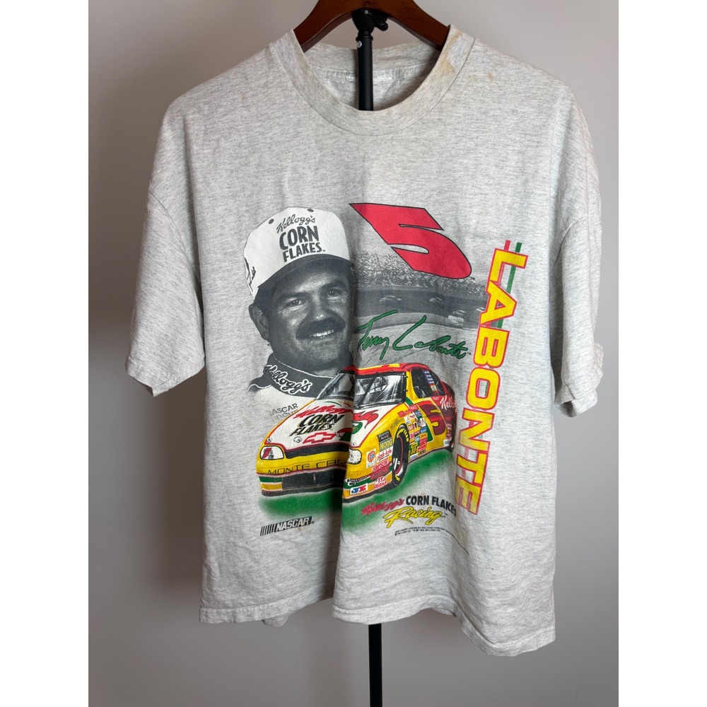 Vintage 1998 Terry Labonte NASCAR T-Shirt #5 Kellogg's Corn Flakes Gray XL Flaws